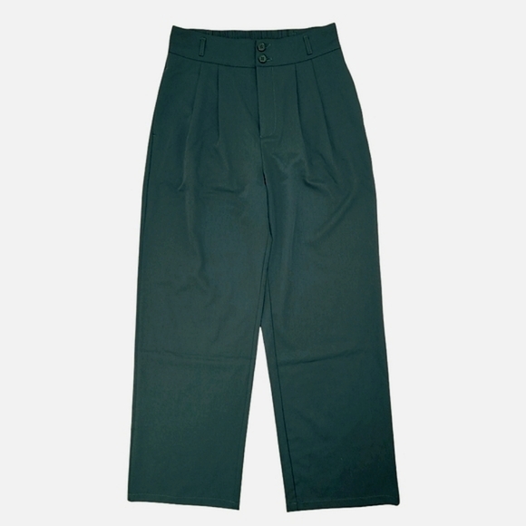 Halara High Waisted Two Button ShirredStraight Leg Pants Dark Green Size Medium - Picture 15 of 16